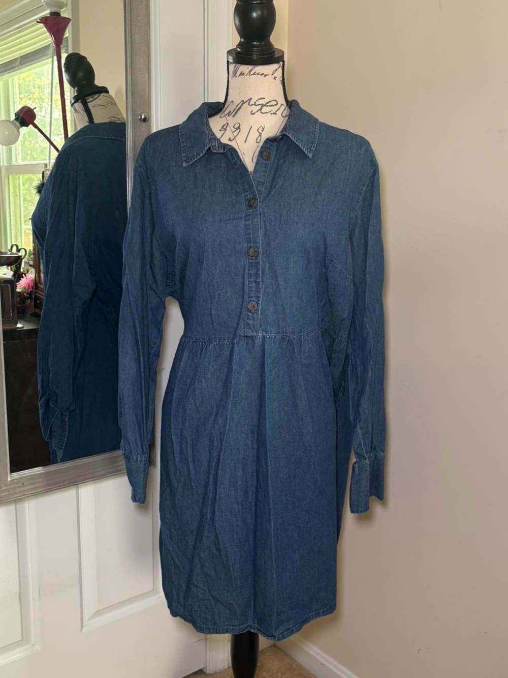 Nine West Long Sleeved Denim Shirt Dress
